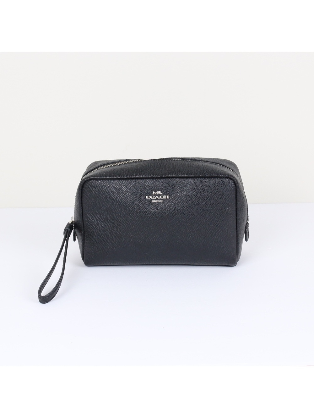 Coach F24797 Boxy Cosmetic Case Black Leather Makeup Bag